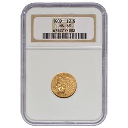 1909 $2.5 Indian Head Quarter Eagle Gold Coin NGC MS63