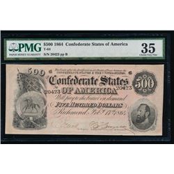 1864 $500 Confederate States of America Note PMG 35