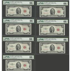 Lot of (7) Consecutive 1953C $2 Legal Tender Notes Fr.1512 PMG Gem Uncirculated 66EPQ