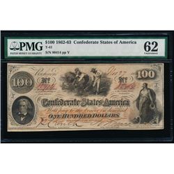 1862-63 $100 Confederate States of America Note PMG 62