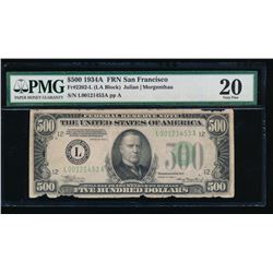 1934A $500 San Francisco Federal Reserve Note PCGS 20