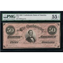 1864 $50 Confederate States of America Note PMG 55EPQ