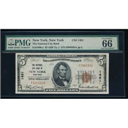 1929 $5 New York National Bank Note PMG 66EPQ