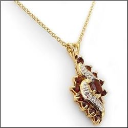 Plated 18KT Yellow Gold 4.49ctw Garnet and Diamond Pendant with Chain