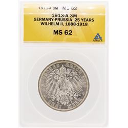 1913-A Germany-Prussia 25 Years William II 3 Mark Coin ANACS MS62