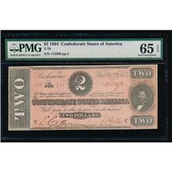 1864 $2 Confederate States of America Note PMG 65EPQ