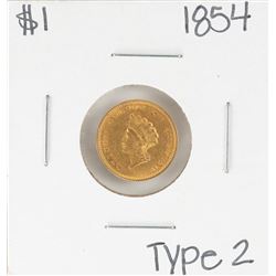 1854 Type 2 $1 Indian Princess Head Gold Dollar Coin