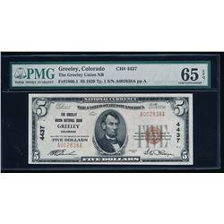 1929 $5 Greenley National Bank Note PMG 65EPQ