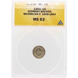 1850 Germany-Bavaria Maximilian II 1 Kreuzer Coin ANACS MS63