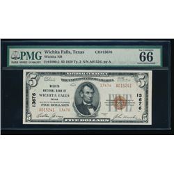 1929 $5 Wichita Falls National Bank Note PMG 66EPQ