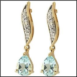 Plated 18KT Yellow Gold 2.86ctw Blue Topaz and Diamond Earrings