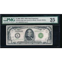 1928 $1000 San Francisco Federal Reserve Note PMG 25