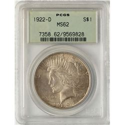 1922-D $1 Peace Silver Dollar Coin PCGS MS62 Old Green Holder