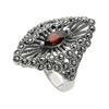 Image 1 : Sterling Silver Marcasite & Garnet Shield Ring-SZ6