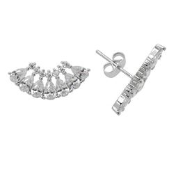 Silver Tone CZ Wings Stud Earrings