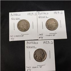 3 1923 S Buffalo Nickel Grading Set