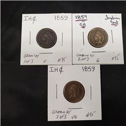 3 1859 Indian Cent Grading Set