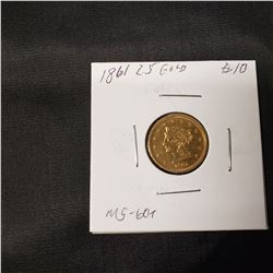 1861 2.5 Liberty Head  Gold Coin