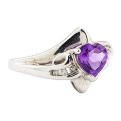 1.10 ctw Amethyst and Diamond Ring - 14KT White Gold