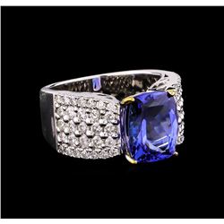 14KT Two-Tone Gold 4.53 ctw Tanzanite and Diamond Ring