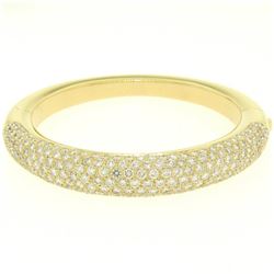 18k Yellow Gold 15.90 ctw Pave Set F VS Round Diamond Dome Bangle Bracelet