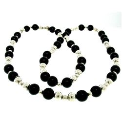 Tiffany & Co. Sterling Silver & Black Onyx Graduated Bead Ball Long 32  Necklace