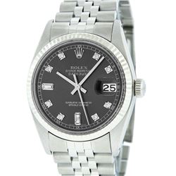 Rolex Mens Stainless Rhodium Diamond 36MM Datejust Wristwatch