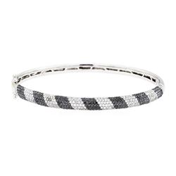 2.50 ctw Black and White Diamond Bangle Bracelet - 14KT White Gold