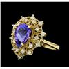 Image 1 : 3.20 ctw Tanzanite and Diamond Ring - 14KT Yellow Gold