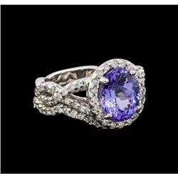 14KT White Gold 2.37 ctw Tanzanite and Diamond Ring and Guard