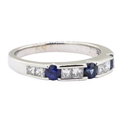 0.90 ctw Diamond and Sapphire Ring - 14KT White Gold