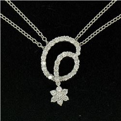 18K White Gold 1.15 ctw F VS2 Diamond Cluster Star Double Cable Chain Necklace