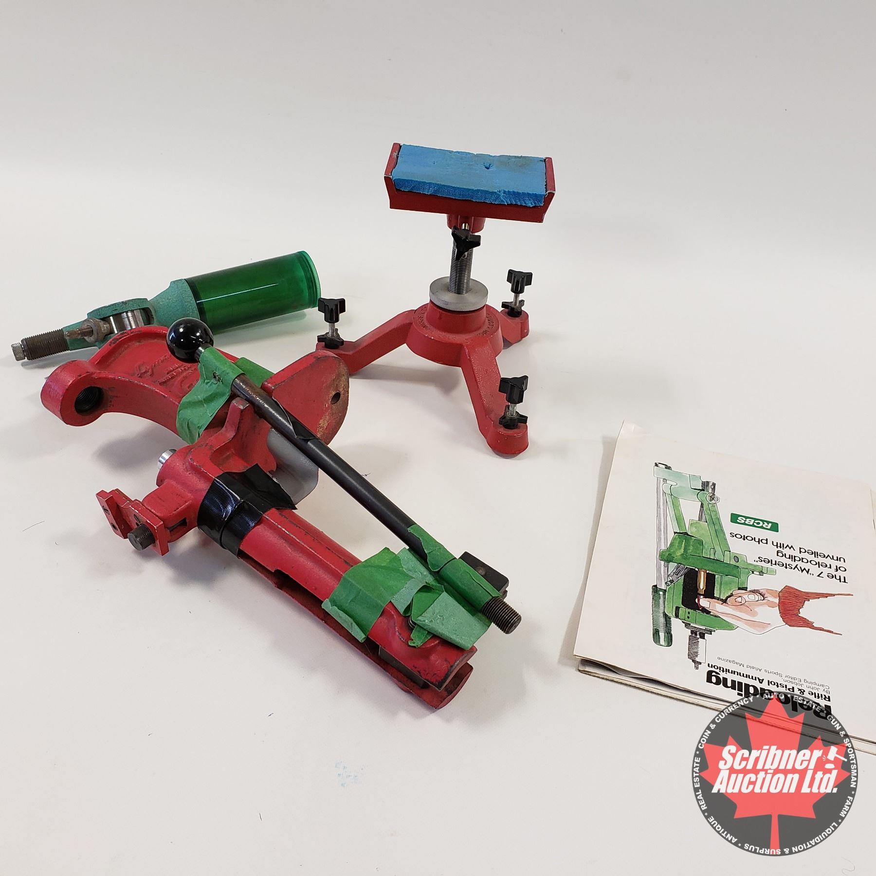 Box Lot: Reloading Press, Shooting Stand, Powder Dispenser