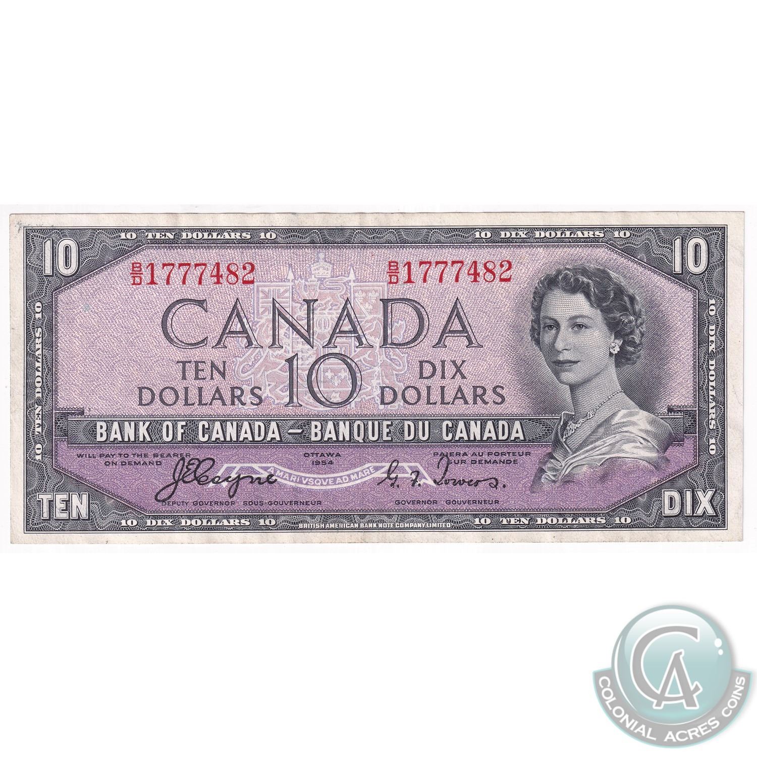 1954 Devil's Face $10 Banknote, Coyne-Towers, S/N: B/D1777482 BC-32a. A ...