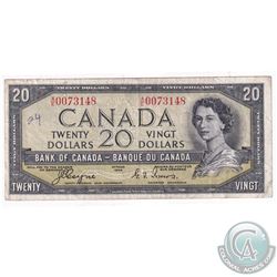 1954 $20 BC-33a, Bank of Canada, Coyne-Towers, Devil's Face, A/E Prefix, VF (Writing)