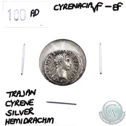 Cyrenacia 100 AD Trajan Cyrene Silver Hemidrachm VF-EF
