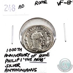Rome 248 AD 1000th Anniversary of Rome; Philip I 'The Arab'; Silver Antoninianus VF-EF