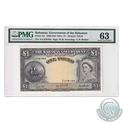 Bahamas 1961 The Bahama's Government One Pound, Pick#15c, Sweeting-Bethel, S/N: A/4 578194. PMG Cert