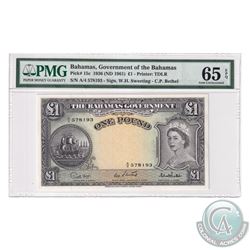 Bahamas 1961 The Bahama's Government One Pound, Pick#15c, Sweeting-Bethel, S/N: A/4578193. PMG Certi