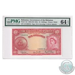 Bahamas 1963 The Bahama's Government 10 Shillings, Pick#14d, Sweeting-Roberts, S/N: A/3 093216. PMG 