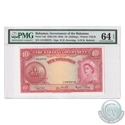Bahamas 1963 The Bahama's Government 10 Shillings, Pick#14d, Sweeting-Roberts, S/N: A/3 093273. PMG 