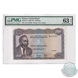 Kenya 1969 Central Bank 50 Shillings, Pick#9a, S/N: A/5 411359, Water Mark, Lion's Head. PMG Certifi