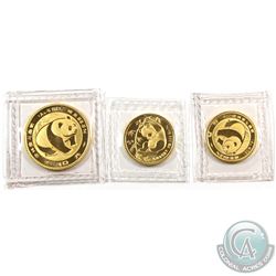 China 1983 Panda Gold 1/10oz, 1983 1/20oz & 1985 1/20oz (Tax Exempt). Sealed in original plastic pli