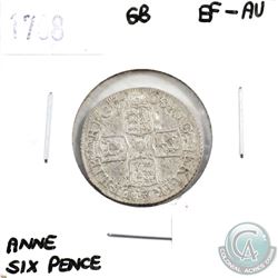 Great Britain 1708 Anne Six Pence EF-AU