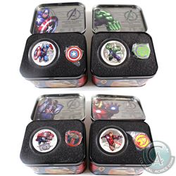 New Zealand Mint Issue: 2014 Niue $2 Marvel 1oz 4-coin Fine Silver Set in Individual Tin Boxes with 
