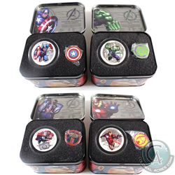 New Zealand Mint Issue: 2014 Niue $2 Marvel 1oz 4-coin Fine Silver Set in Individual Tin Boxes with 