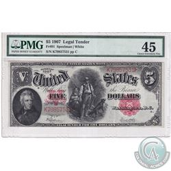 FR 91 1907 Legal Tender $5, Speelman-White, S/N: K7985731, pp C, PMG Certified EF-45 (Small tear in 