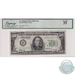 Mule Error. FR 2202m-B 1935A United States Federal Reserve $500 Note. S/N: B00321267A.  Legacy Certi