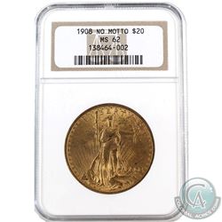 USA 1908 $20 Gold No Motto NGC Certified MS-62