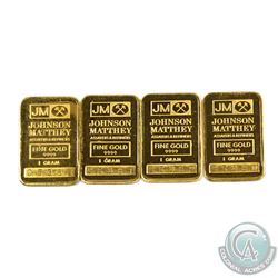 Lot of 4 x Johnson Matthey 1 Gram Fine Gold Bars with Consecutive Serial Numbers - C5380-83. 4pcs (T